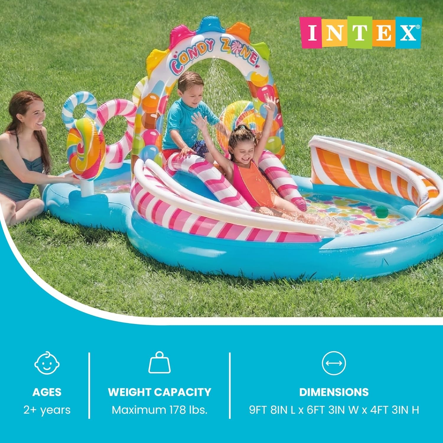 image:imageIntex 57167EP 185 Foot Long Inflatable Racing Fun Water Slide Track with 2 Surf Car Riders and Builtin Sprayer for Ages 6 and UpMulticolor