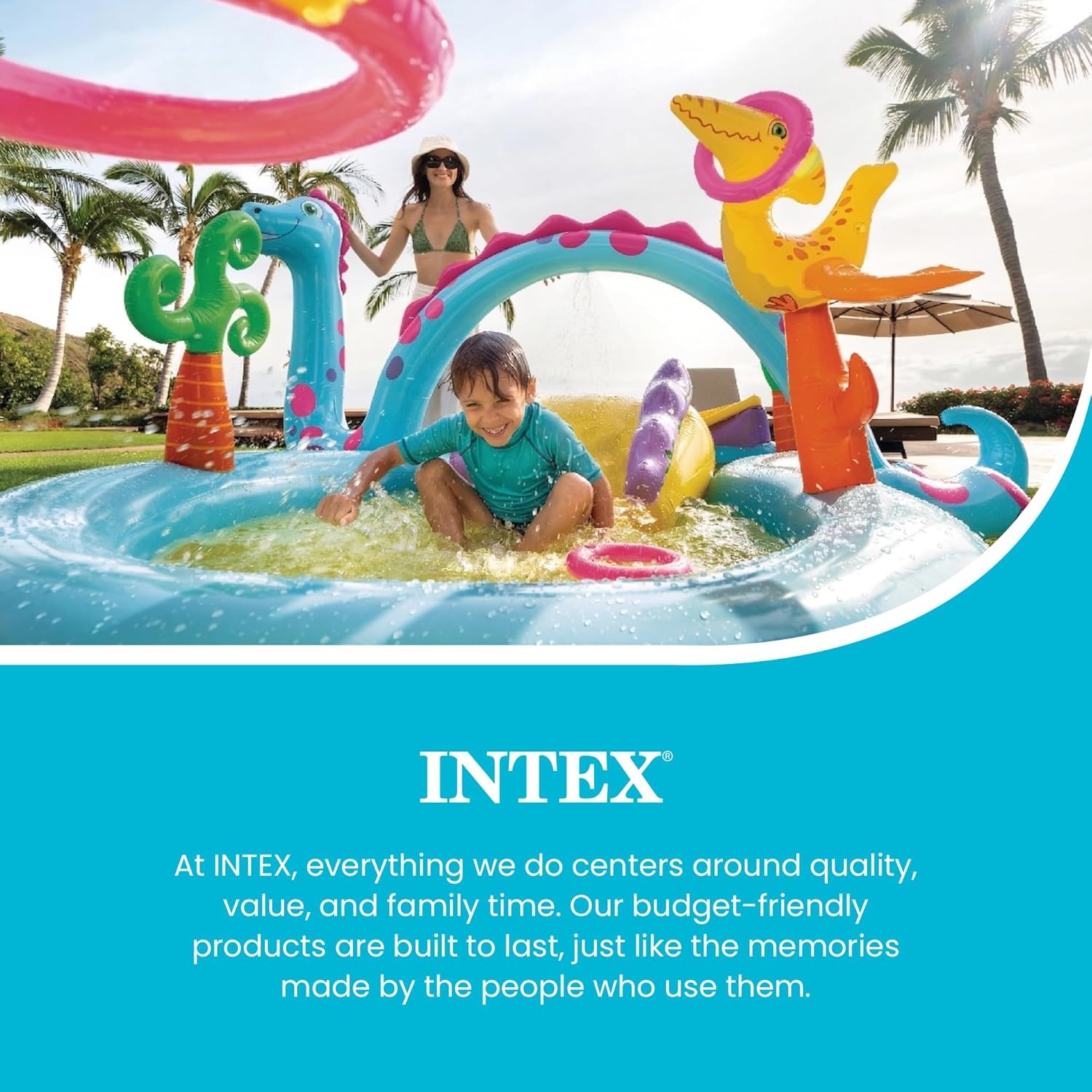 image:imageIntex 57167EP 185 Foot Long Inflatable Racing Fun Water Slide Track with 2 Surf Car Riders and Builtin Sprayer for Ages 6 and UpMulticolor