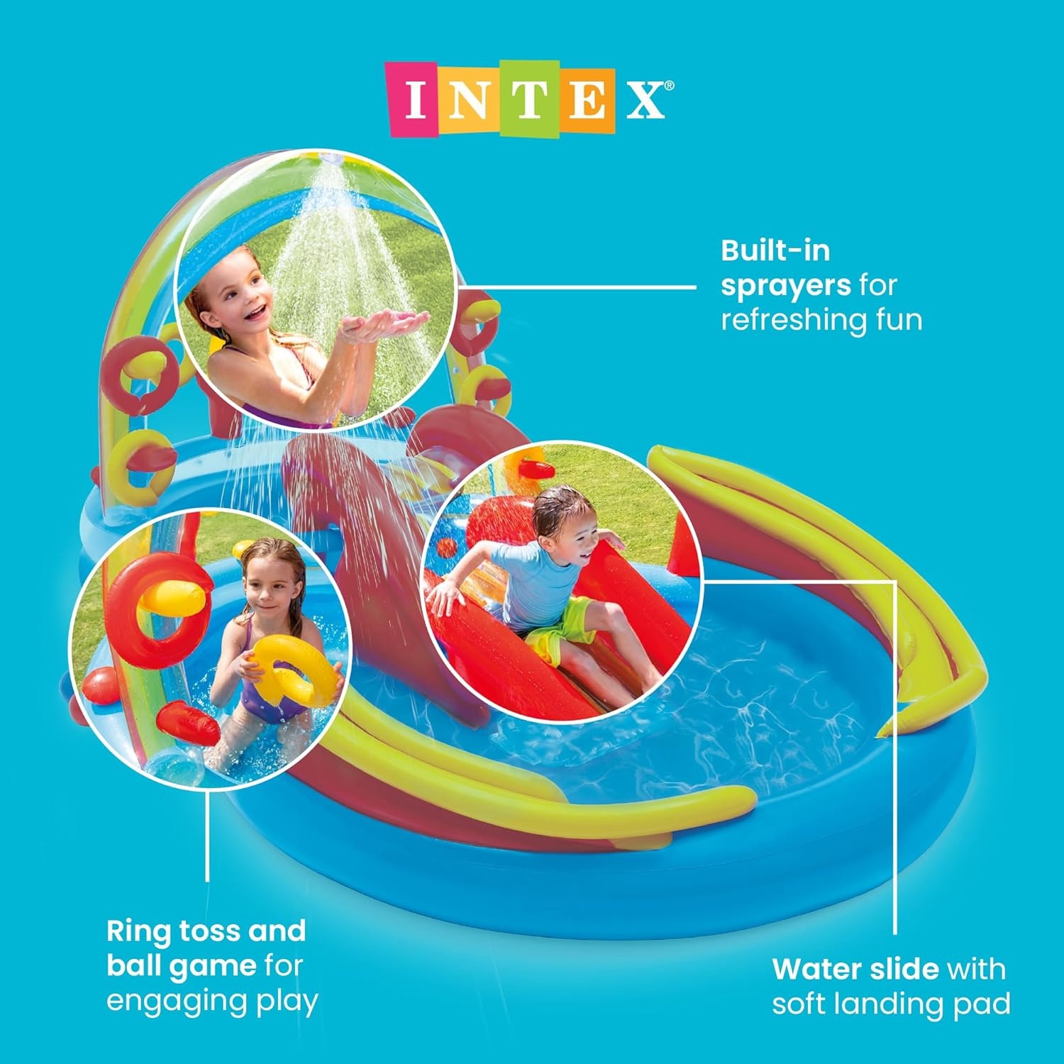 image:imageIntex 57167EP 185 Foot Long Inflatable Racing Fun Water Slide Track with 2 Surf Car Riders and Builtin Sprayer for Ages 6 and UpMulticolor