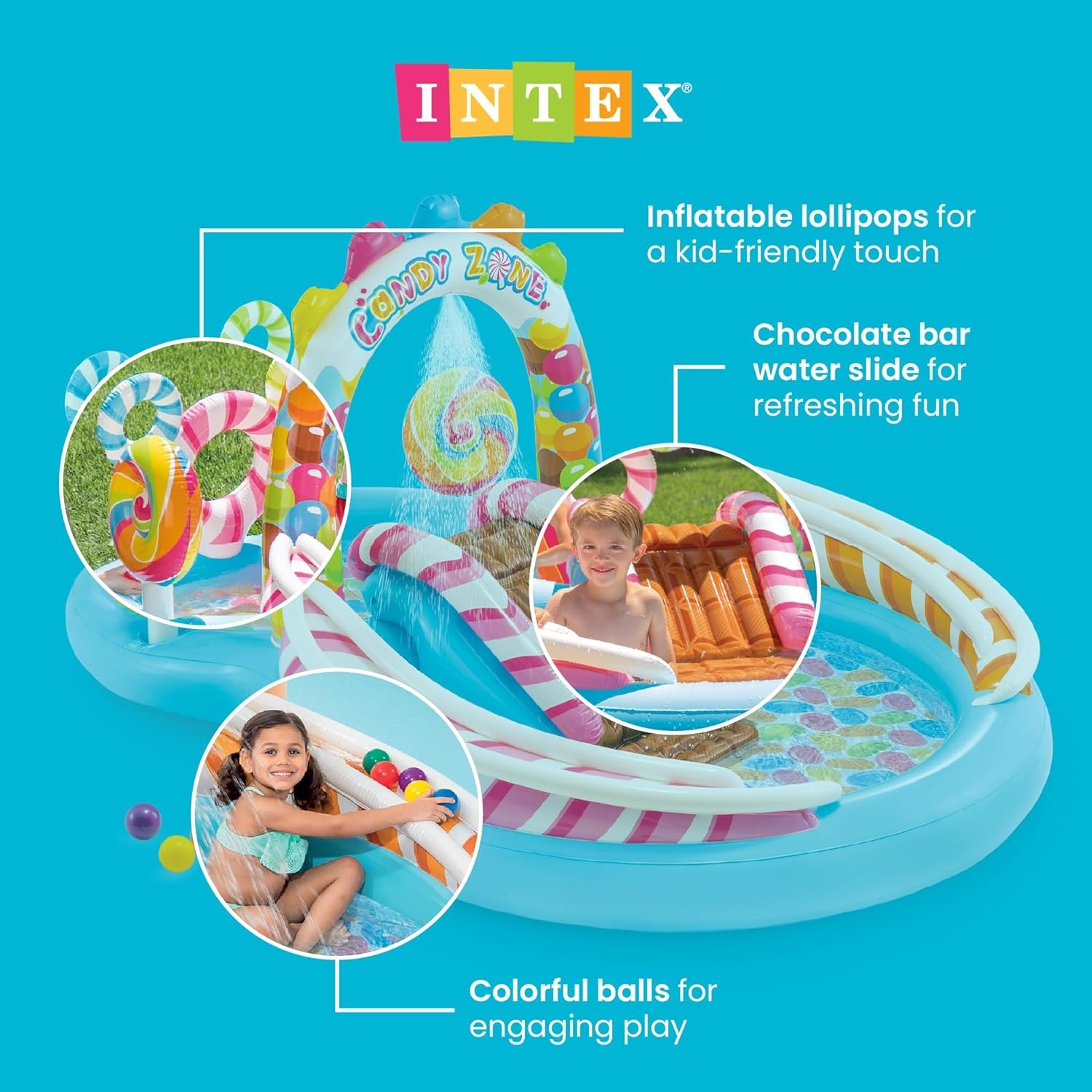 image:imageIntex 57167EP 185 Foot Long Inflatable Racing Fun Water Slide Track with 2 Surf Car Riders and Builtin Sprayer for Ages 6 and UpMulticolor