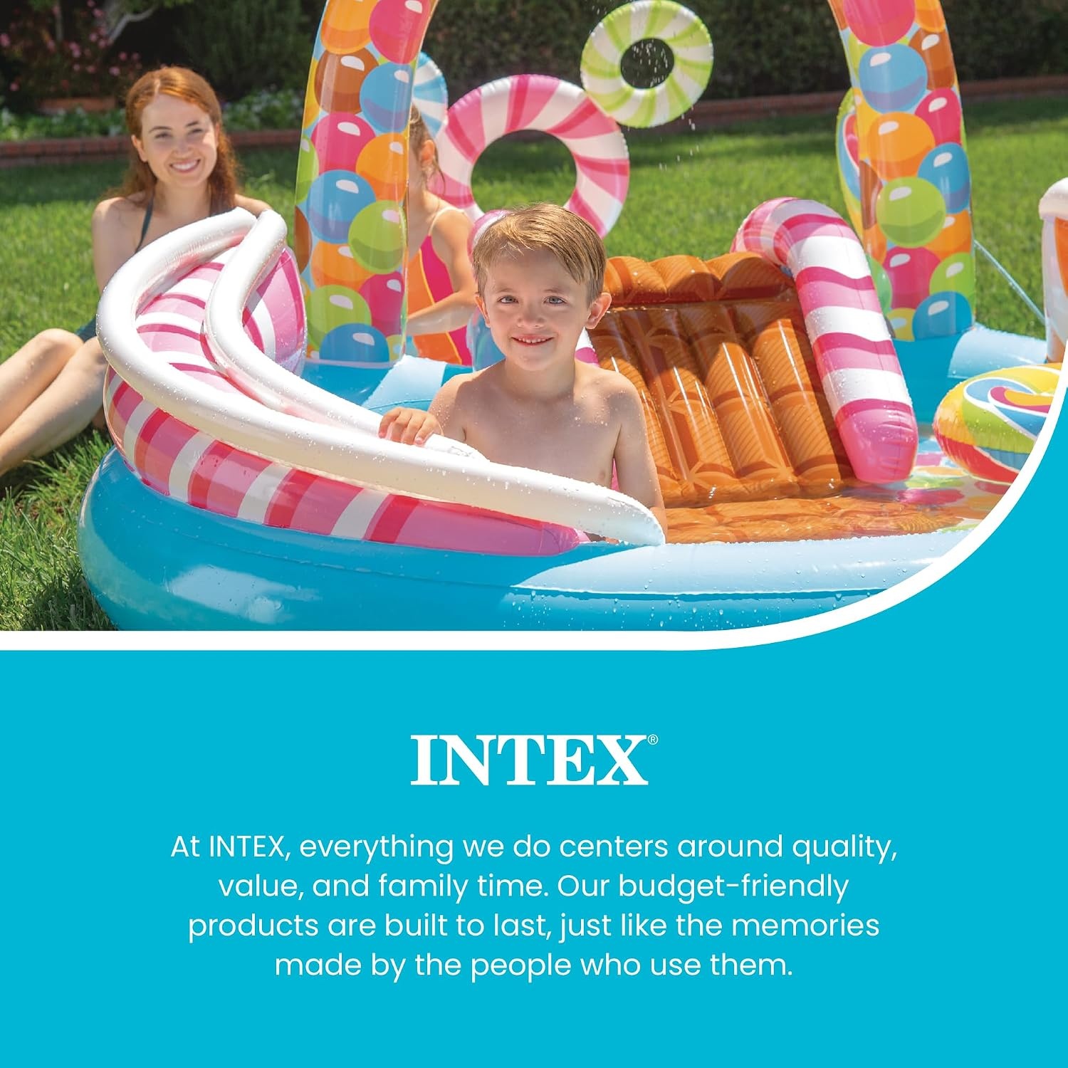 image:imageIntex 57167EP 185 Foot Long Inflatable Racing Fun Water Slide Track with 2 Surf Car Riders and Builtin Sprayer for Ages 6 and UpMulticolor