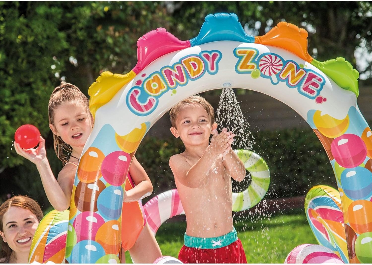 image:imageIntex 57167EP 185 Foot Long Inflatable Racing Fun Water Slide Track with 2 Surf Car Riders and Builtin Sprayer for Ages 6 and UpMulticolor