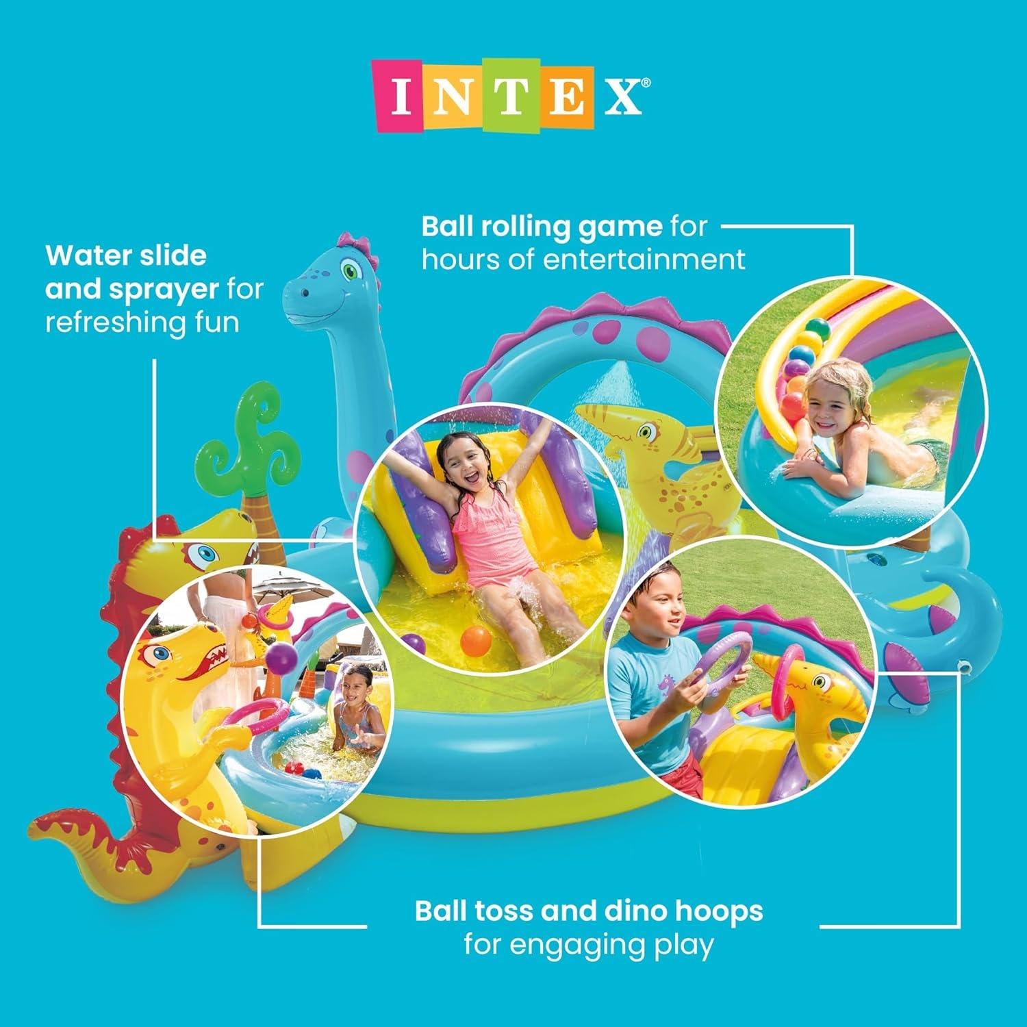 image:imageIntex 57167EP 185 Foot Long Inflatable Racing Fun Water Slide Track with 2 Surf Car Riders and Builtin Sprayer for Ages 6 and UpMulticolor