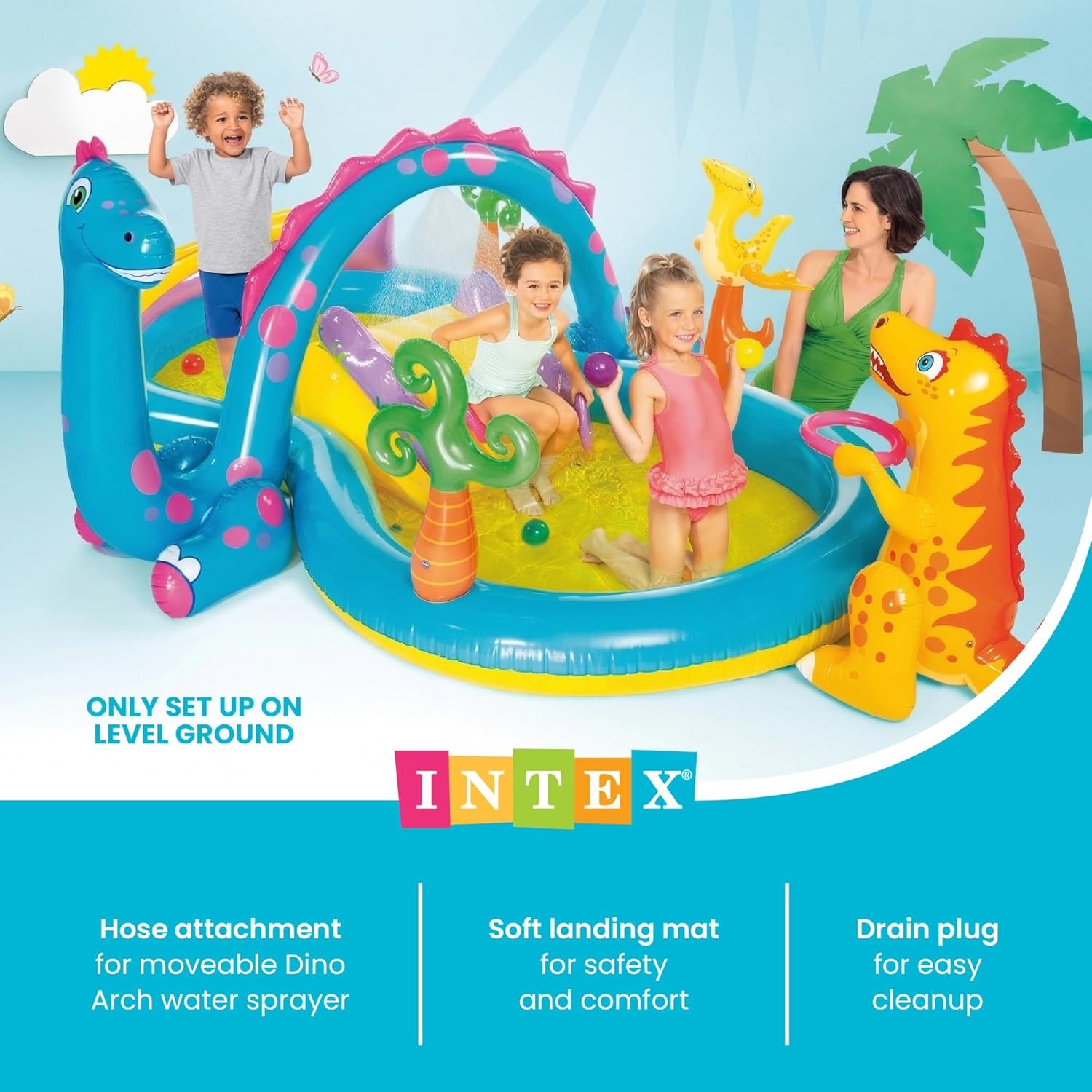 image:imageIntex 57167EP 185 Foot Long Inflatable Racing Fun Water Slide Track with 2 Surf Car Riders and Builtin Sprayer for Ages 6 and UpMulticolor