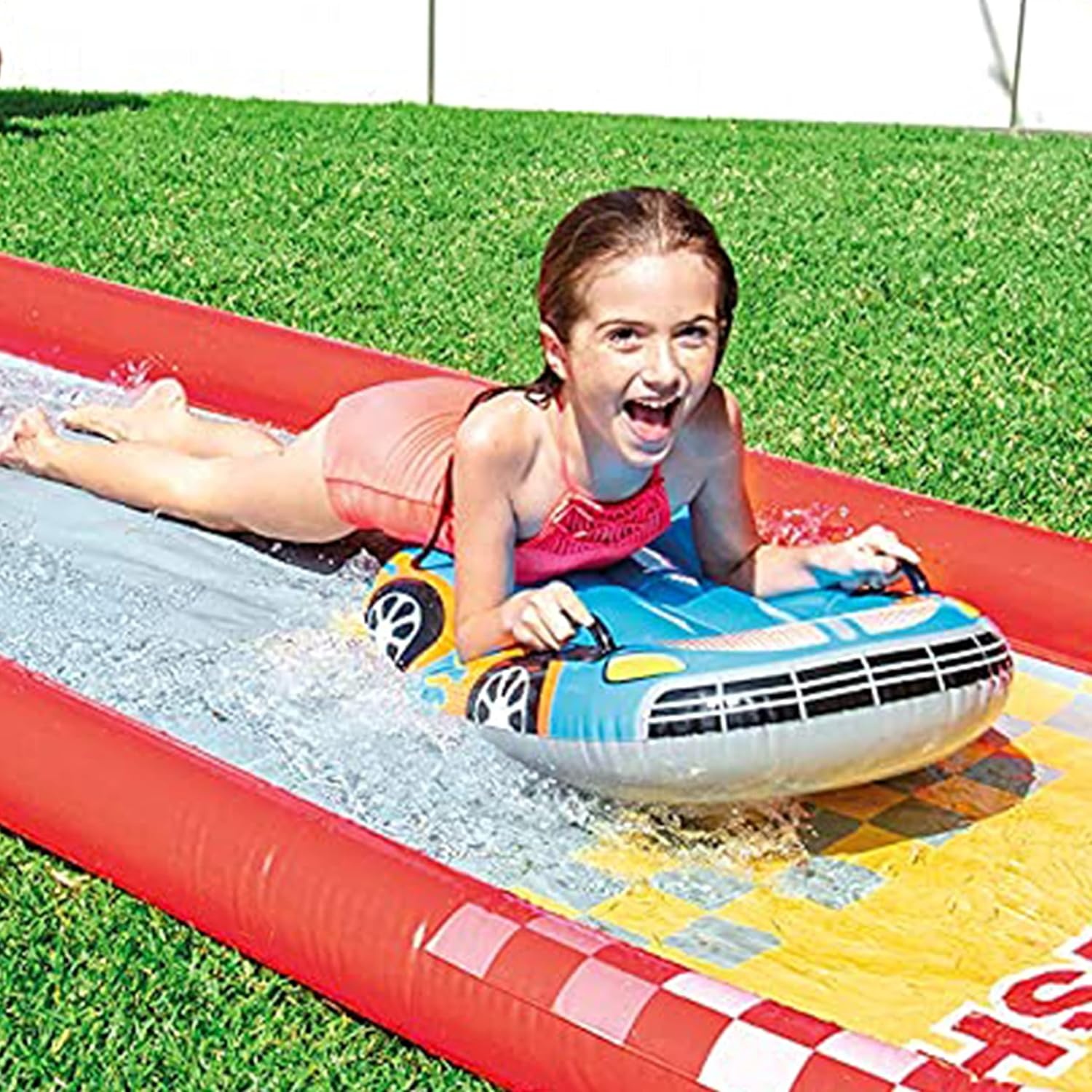 image:imageIntex 57167EP 185 Foot Long Inflatable Racing Fun Water Slide Track with 2 Surf Car Riders and Builtin Sprayer for Ages 6 and UpRed
