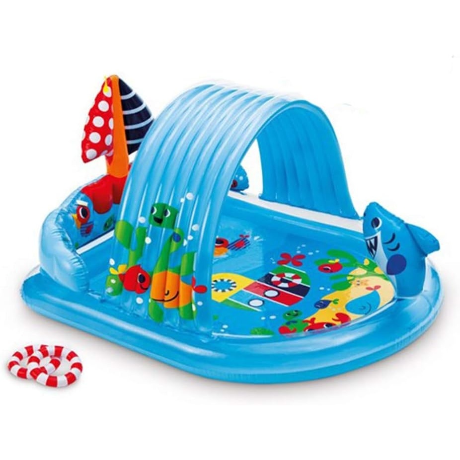 image:imageIntex 57167EP 185 Foot Long Inflatable Racing Fun Water Slide Track with 2 Surf Car Riders and Builtin Sprayer for Ages 6 and UpBlue