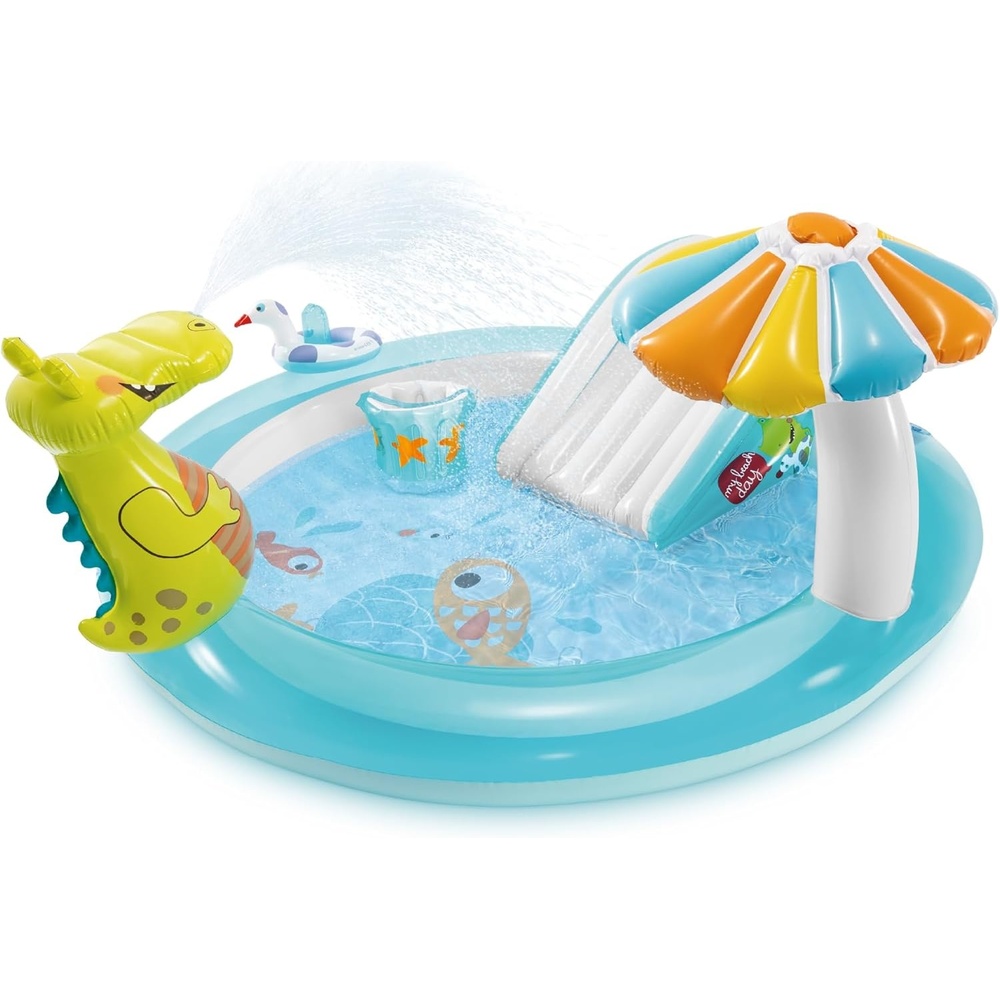 image:imageIntex 57167EP 185 Foot Long Inflatable Racing Fun Water Slide Track with 2 Surf Car Riders and Builtin Sprayer for Ages 6 and UpMulticolor