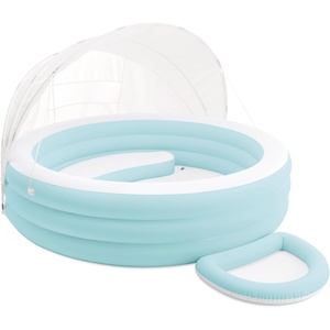 INTEX 57195EP Swim Center Inflatable Canopy Lounge Pool: Built-in Bench – Detachable Canopy – Inflatable Foot Bath – 109″ x 87″ x 54″ – Teal