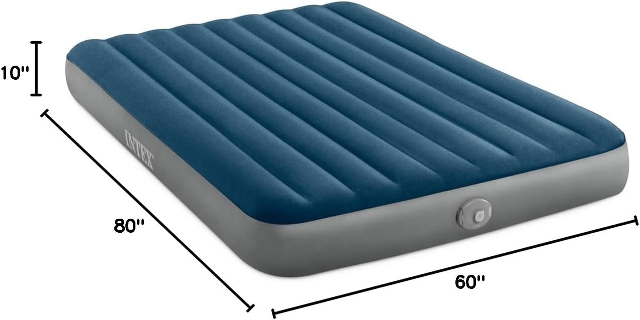 image:imageIntex 64189EP 10in Queen DuraBeam Prestige Downy Air Mattress with Rechargeable Pump for Travel and CampingQueen
