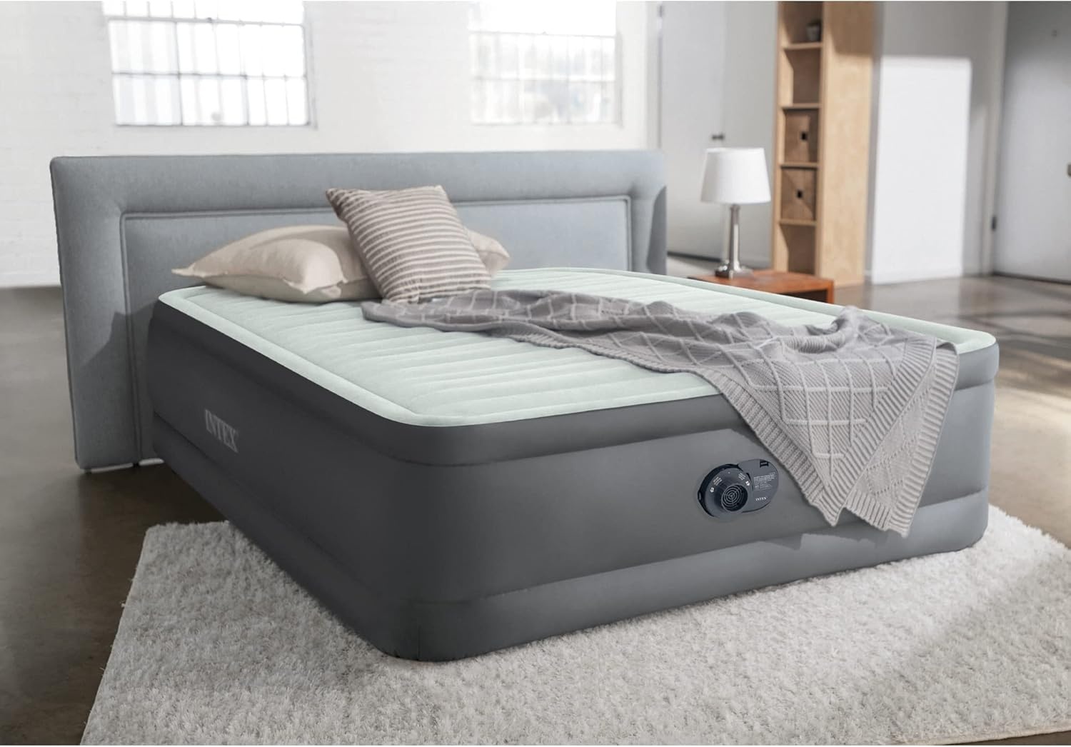 image:imageIntex 64903ED Full PremAire I Elevated Air Mattress FiberTech Full Size Builtin Electric Pump 18in Bed Height 600lb Weight CapacityFull