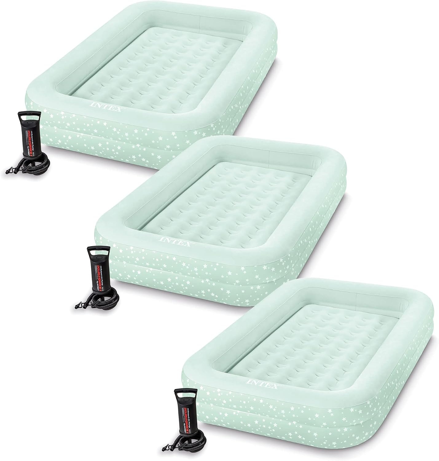 image:imageIntex 66810EP Kids Travel Air Mattress Inflatable Bed with Raised Sides and Hand Pump Portable BlowUp Toddler Traveler Bed for Childrens Naps or SleepGrey