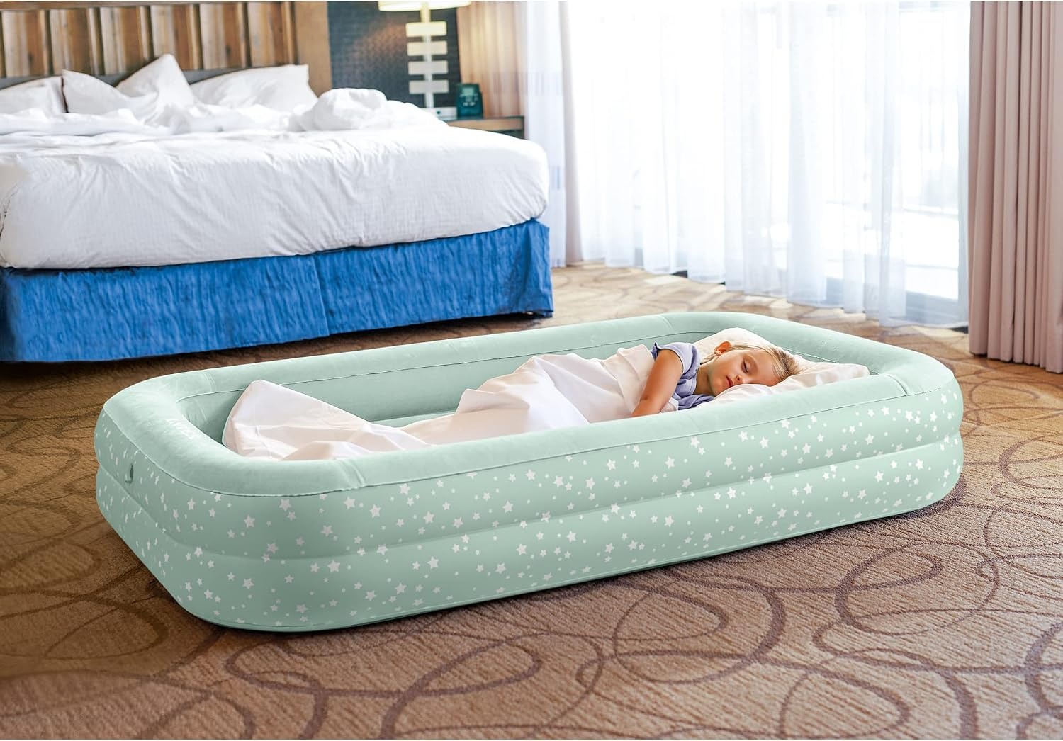 image:imageIntex 66810EP Kids Travel Air Mattress Inflatable Bed with Raised Sides and Hand Pump Portable BlowUp Toddler Traveler Bed for Childrens Naps or SleepGrey