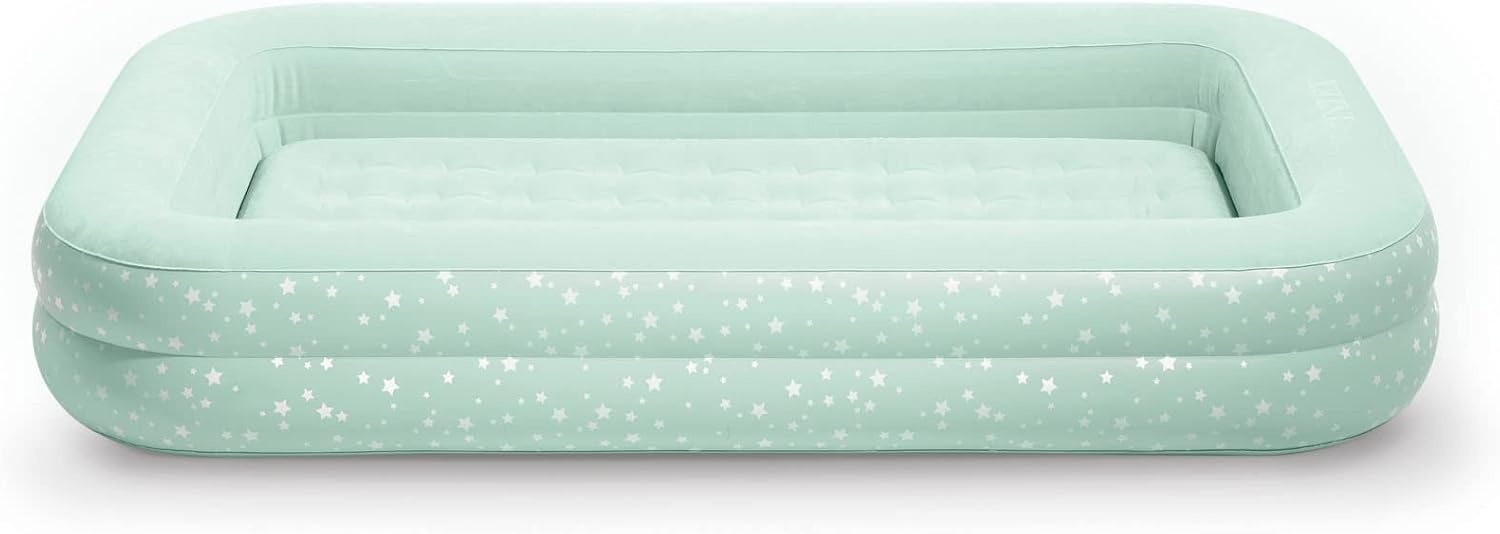 image:imageIntex 66810EP Kids Travel Air Mattress Inflatable Bed with Raised Sides and Hand Pump Portable BlowUp Toddler Traveler Bed for Childrens Naps or SleepMint Green Pack of 3