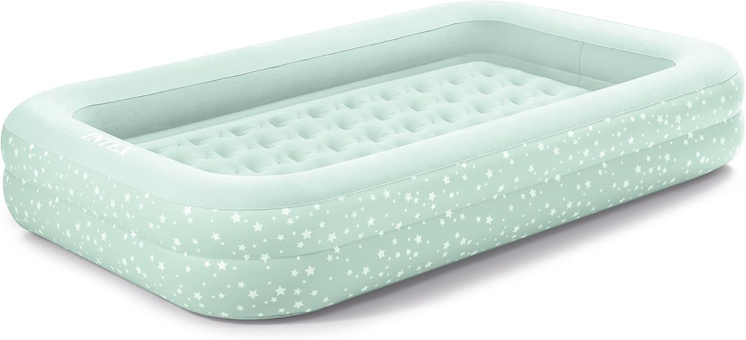 image:imageIntex 66810EP Kids Travel Air Mattress Inflatable Bed with Raised Sides and Hand Pump Portable BlowUp Toddler Traveler Bed for Childrens Naps or SleepGrey