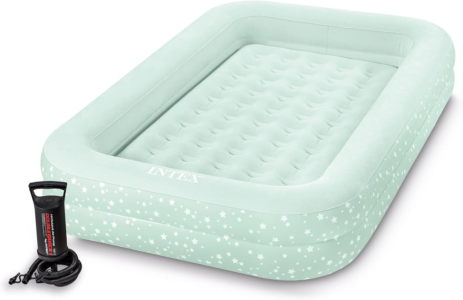 image:imageIntex 66810EP Kids Travel Air Mattress Inflatable Bed with Raised Sides and Hand Pump Portable BlowUp Toddler Traveler Bed for Childrens Naps or SleepGrey