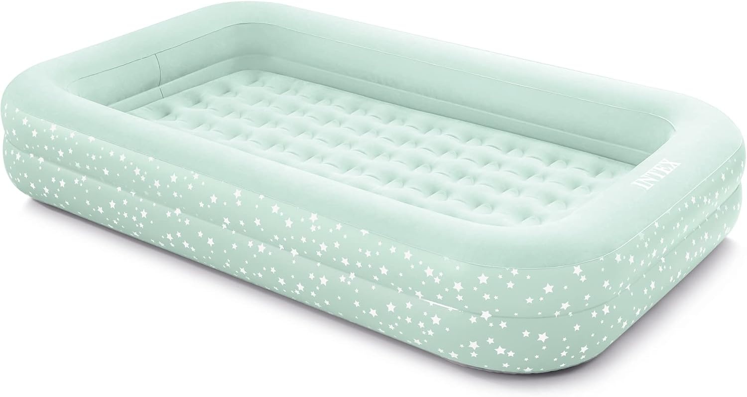 image:imageIntex 66810EP Kids Travel Air Mattress Inflatable Bed with Raised Sides and Hand Pump Portable BlowUp Toddler Traveler Bed for Childrens Naps or SleepGrey