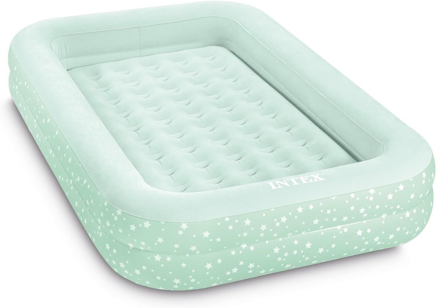 image:imageIntex 66810EP Kids Travel Air Mattress Inflatable Bed with Raised Sides and Hand Pump Portable BlowUp Toddler Traveler Bed for Childrens Naps or SleepMint Green Pack of 3