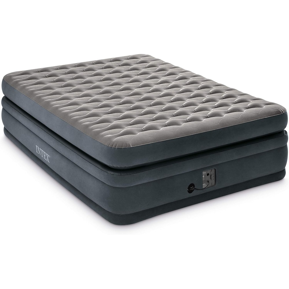 image:imageIntex 22in Queen DuraBeam Deluxe Inflatable Blow Up Elevated Air Mattress Airbed with Built in Pump for Home Camping Guests Ultra Comfort